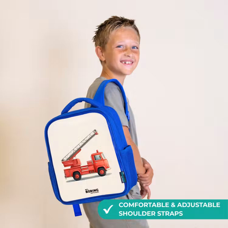 Kids backpack with name - Blue - Fire truck - Signed - Red — 4