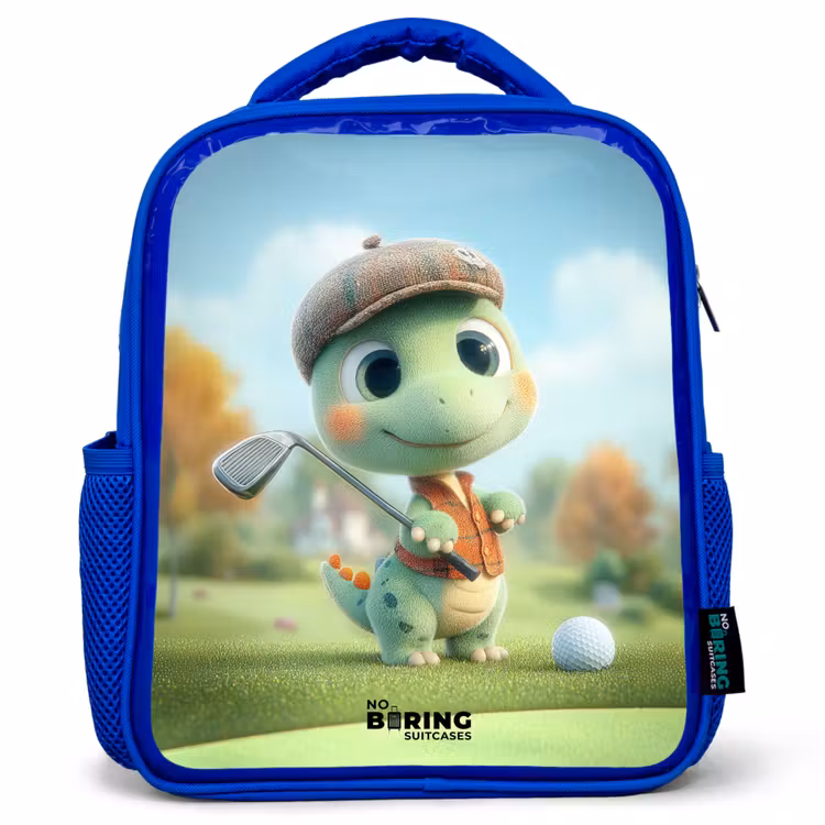 Kids backpack with name - Blue - Golf - Dino - Green — 1