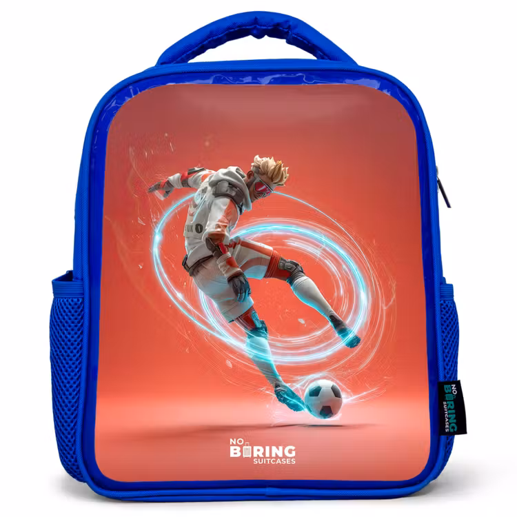 Kids backpack with name - Blue - Soccer - Boy - Red - Light Circle — 1