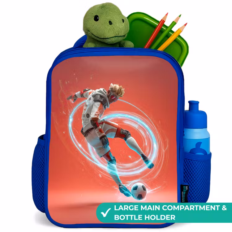 Kids backpack with name - Blue - Soccer - Boy - Red - Light Circle — 5