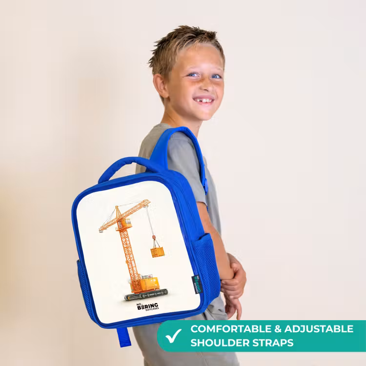 Kids backpack with name - Blue - Tower Crane - Signed - Orange — 4