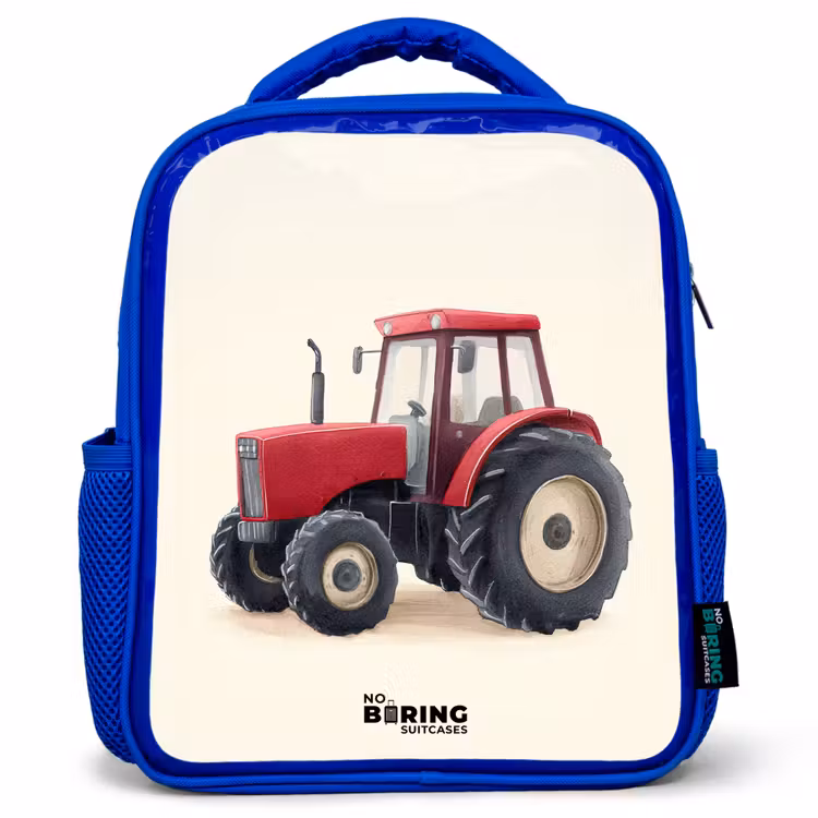 Kids backpack with name - Blue - Tractor - Signed - Red — 1