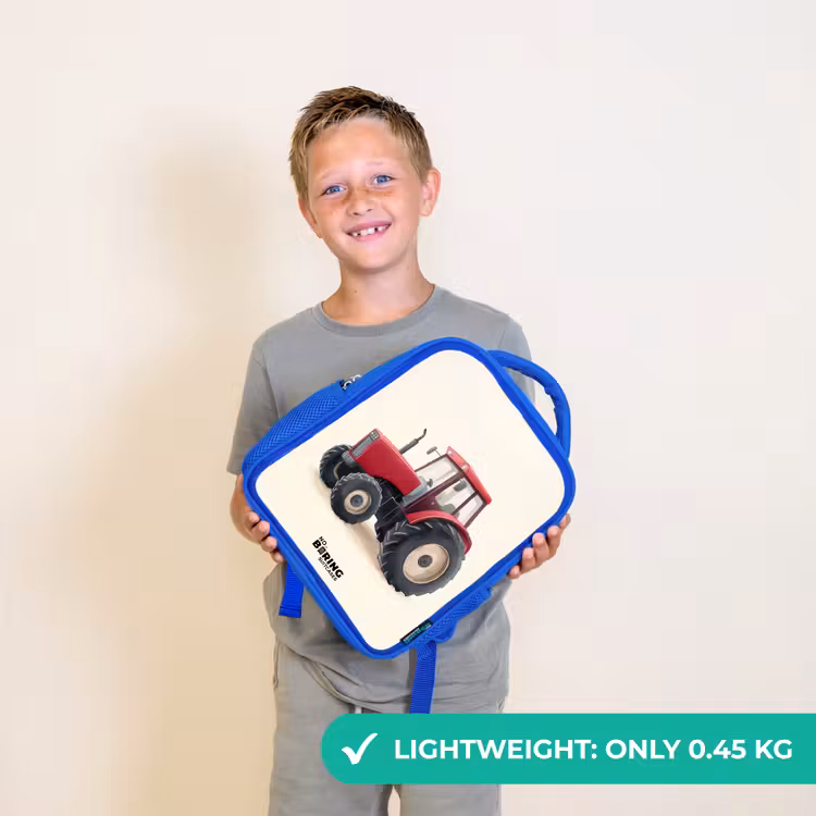 Kids backpack with name - Blue - Tractor - Signed - Red — 3