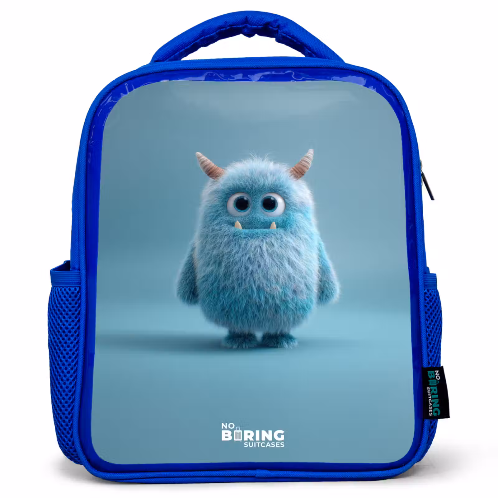 Kids backpack - Blue - Blue fluffy monster with horns — 1