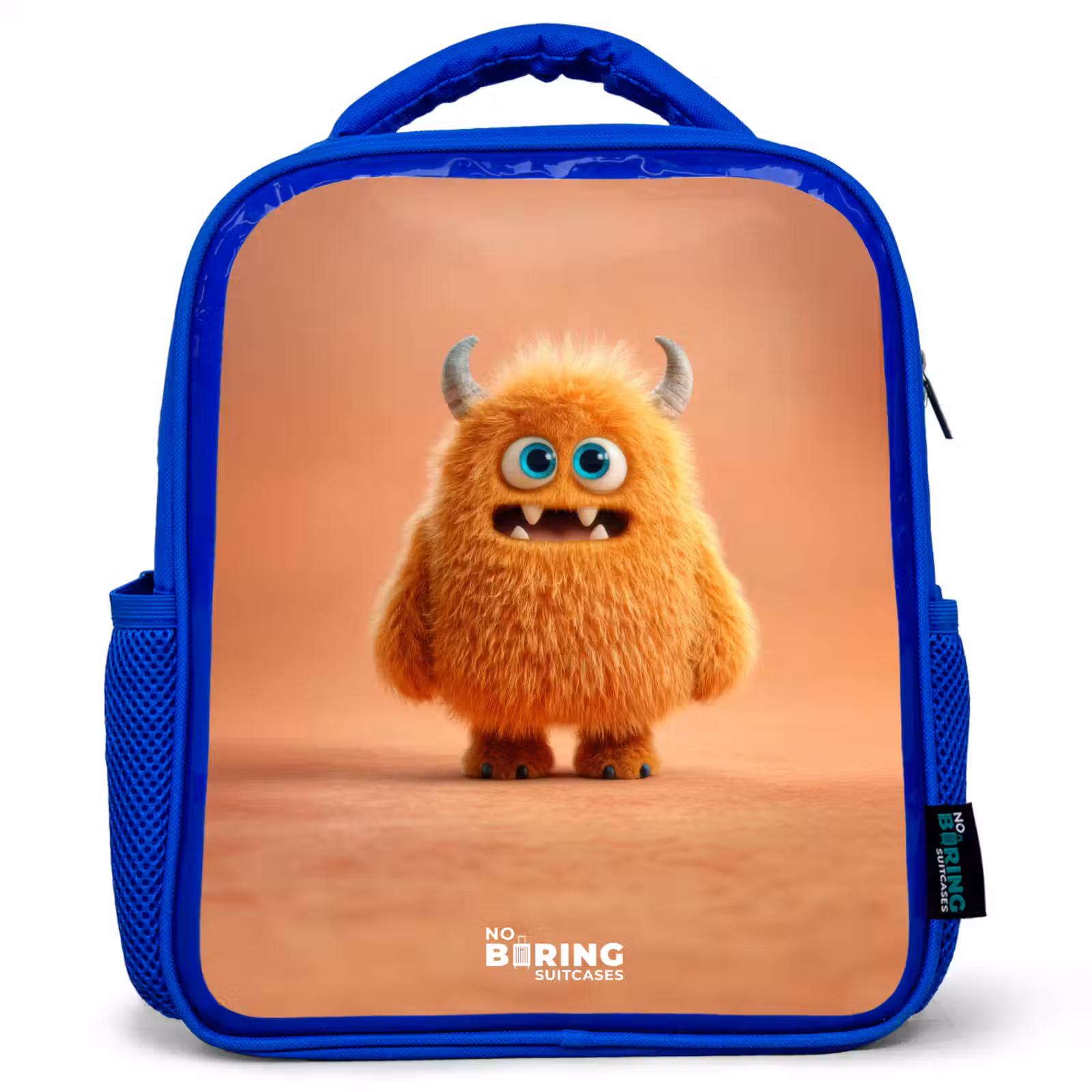 Kids backpack - Blue - Orange Fluffy Monster with Horns — 1