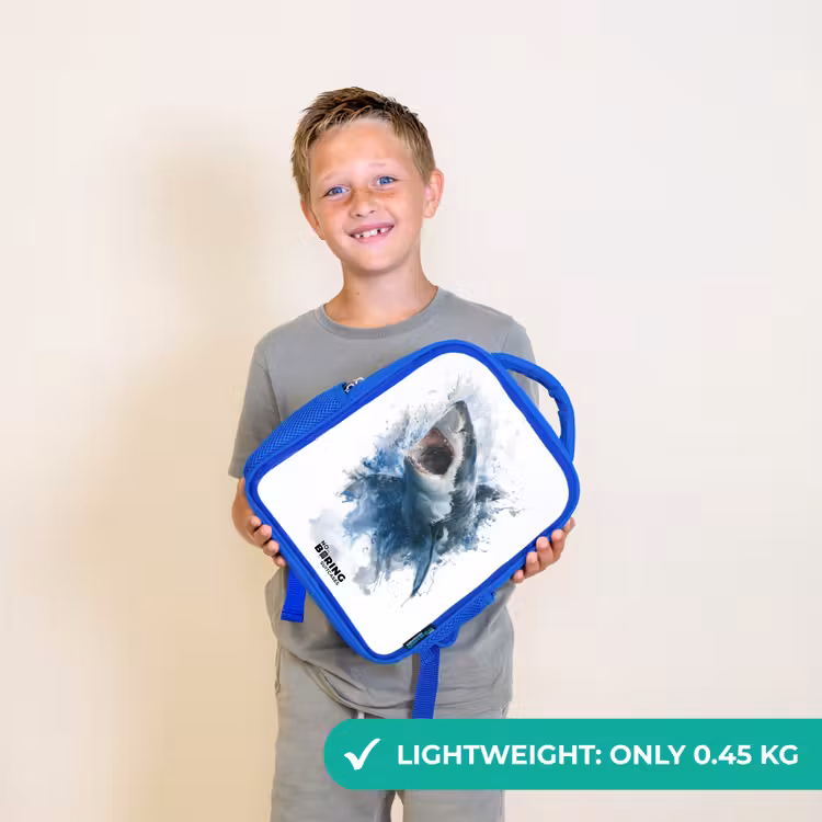 Kids backpack - Blue - Attacking shark in watercolor — 3