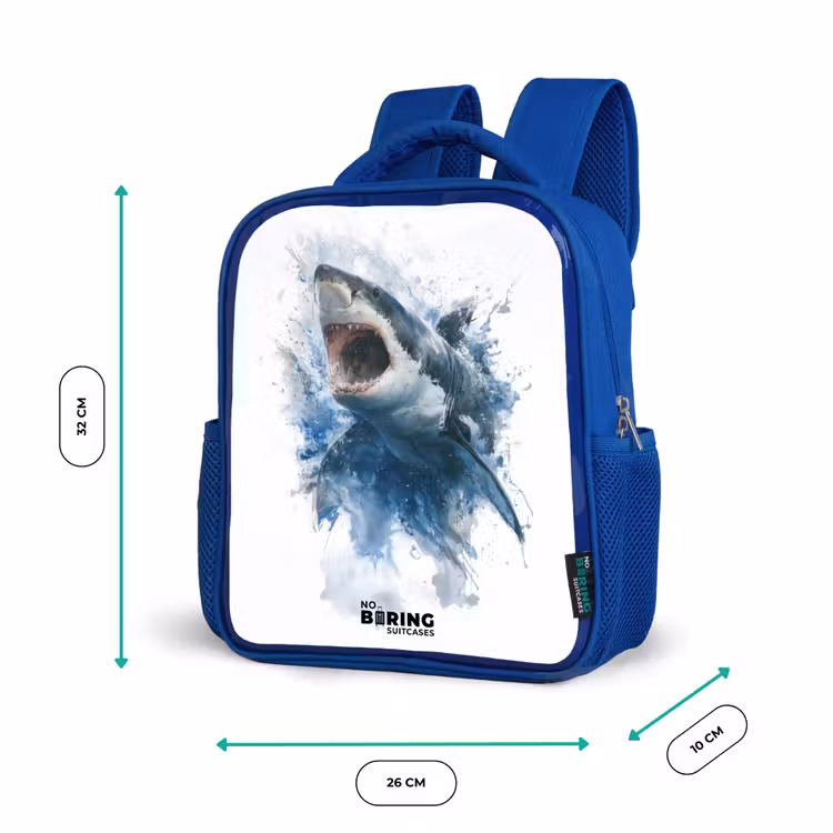 Kids backpack - Blue - Attacking shark in watercolor — 6