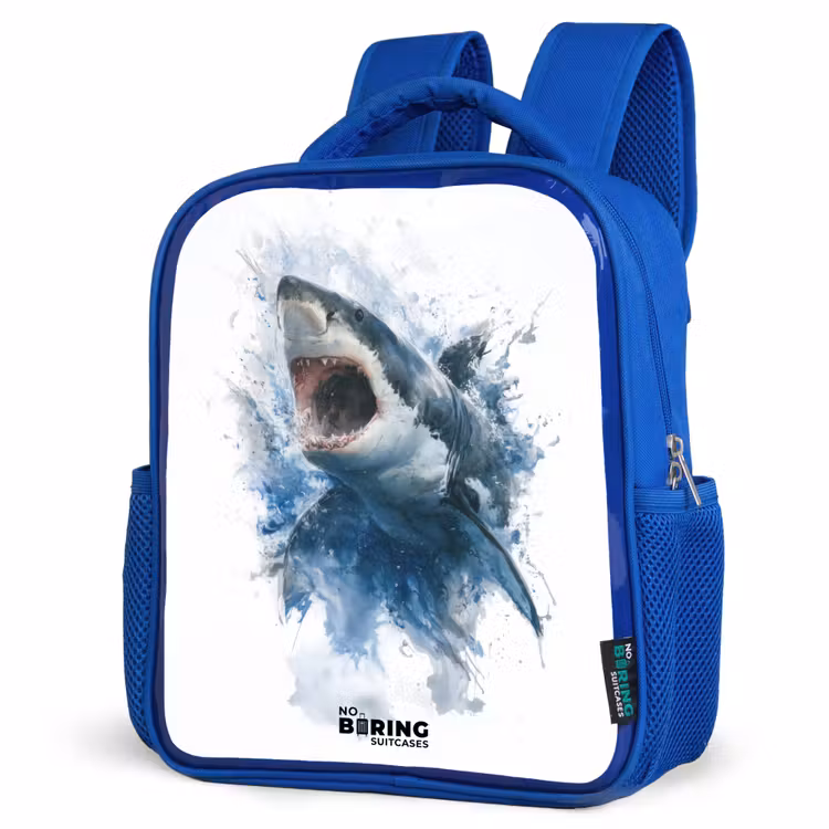 Kids backpack - Blue - Attacking shark in watercolor — 7