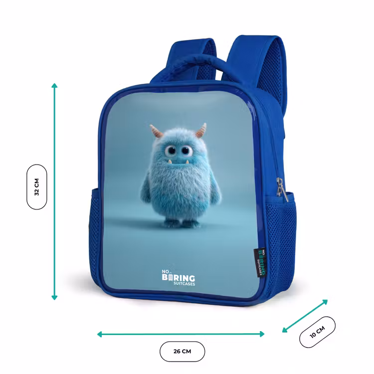 Kids backpack - Blue - Blue fluffy monster with horns — 6
