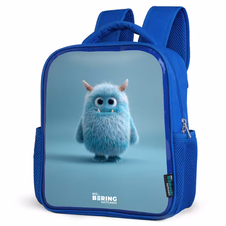 Kids backpack - Blue - Blue fluffy monster with horns — 7