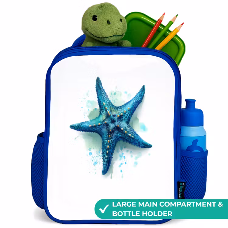 Kids backpack - Blue - Blue Starfish on White Background — 5