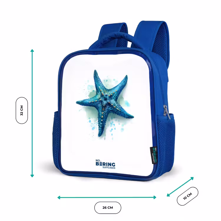 Kids backpack - Blue - Blue Starfish on White Background — 6