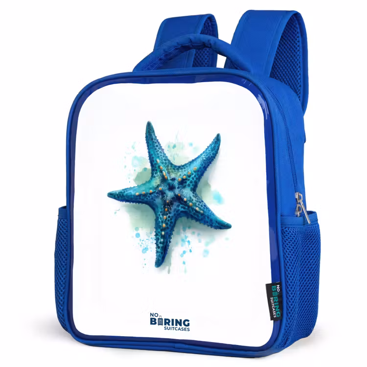 Kids backpack - Blue - Blue Starfish on White Background — 7