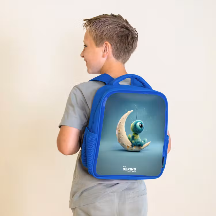 Kids backpack - Blue - Dreamy Creature on the Moon — 2
