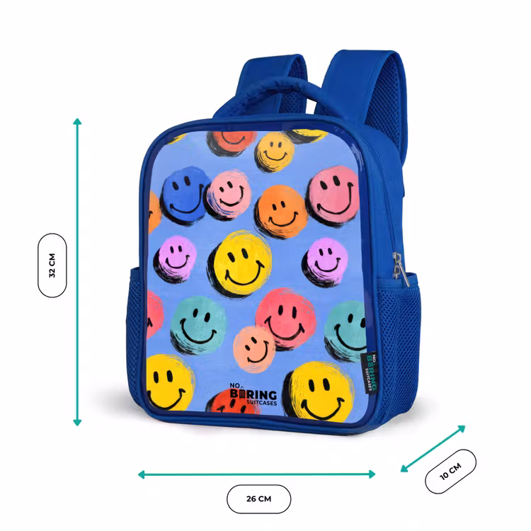 Kids backpack - Blue - A playful and artistic pattern of colorful smileys — 6