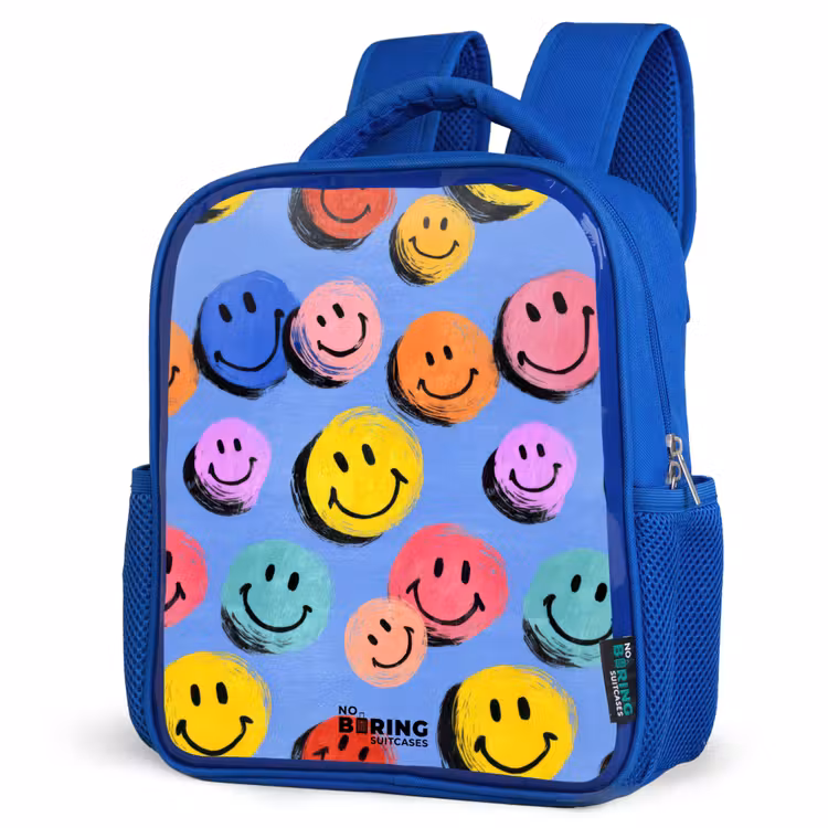 Kids backpack - Blue - A playful and artistic pattern of colorful smileys — 7
