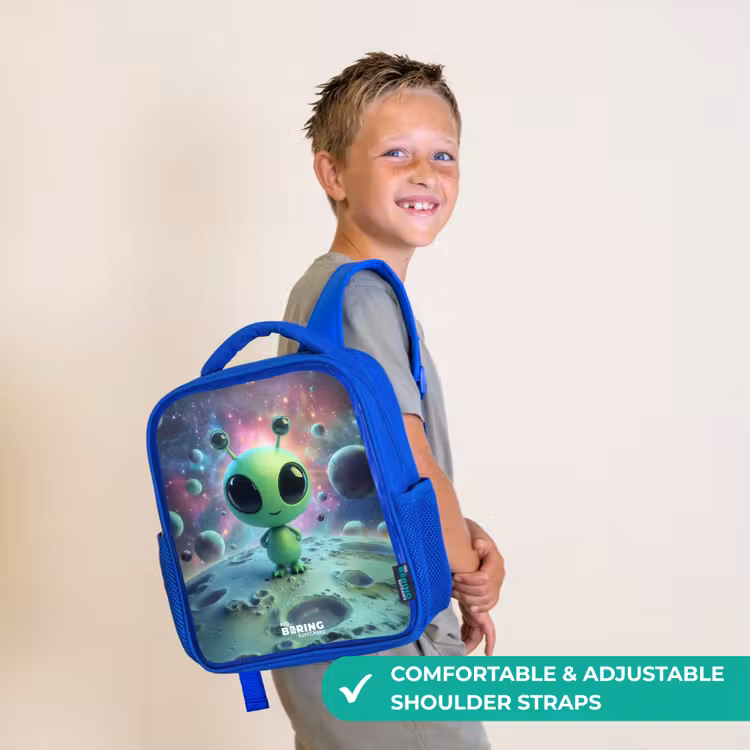 Kids backpack - Blue - Green alien creature on lunar landscape — 4