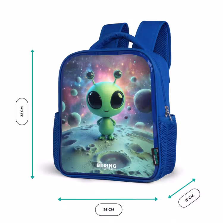 Kids backpack - Blue - Green alien creature on lunar landscape — 6