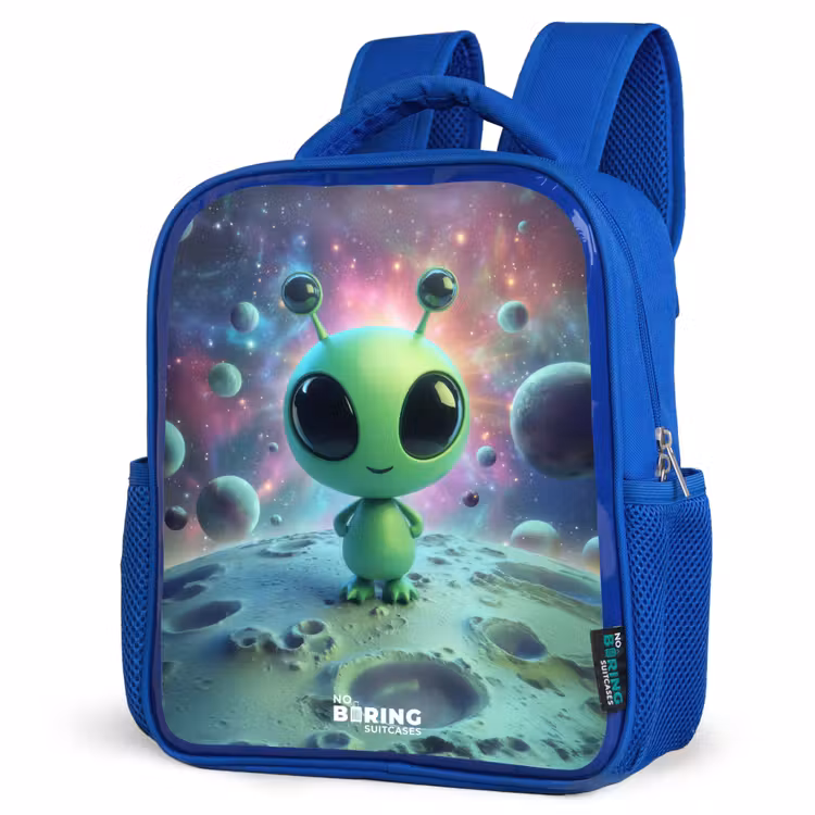Kids backpack - Blue - Green alien creature on lunar landscape — 7