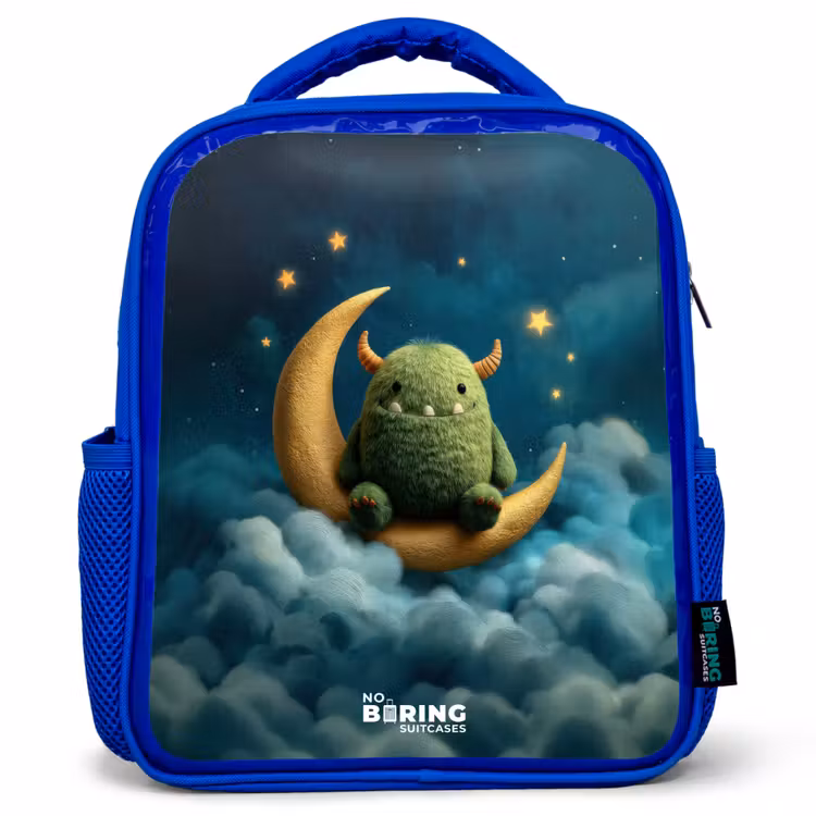 Kids backpack - Blue - Green monster on crescent moon — 1