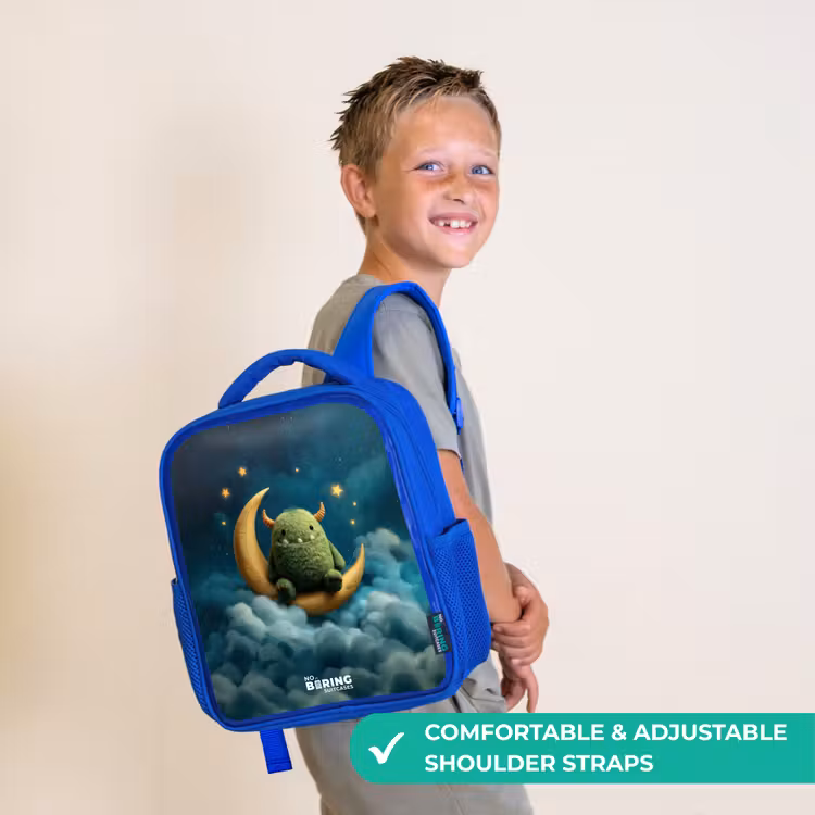 Kids backpack - Blue - Green monster on crescent moon — 4