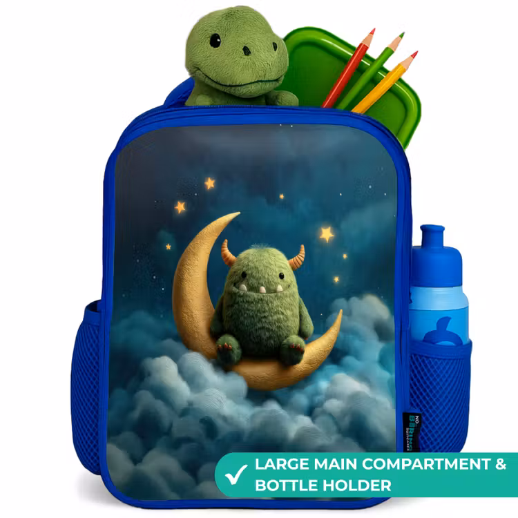 Kids backpack - Blue - Green monster on crescent moon — 5