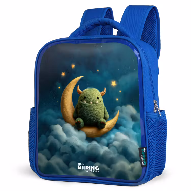 Kids backpack - Blue - Green monster on crescent moon — 7