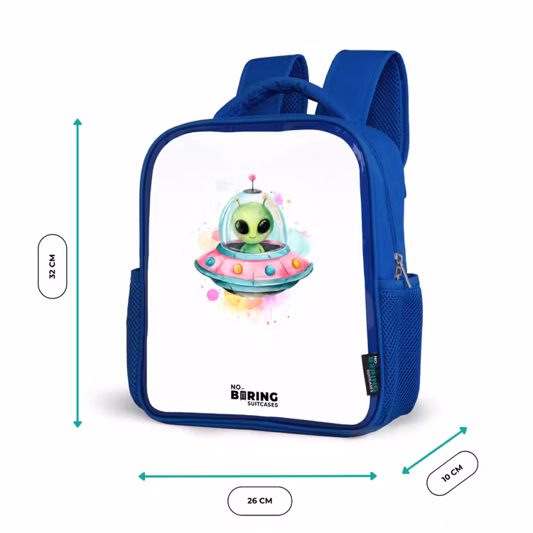 Kids backpack - Blue - Green alien in colorful UFO — 6