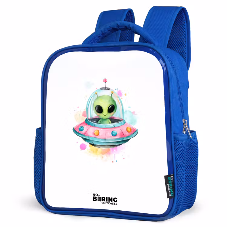 Kids backpack - Blue - Green alien in colorful UFO — 7