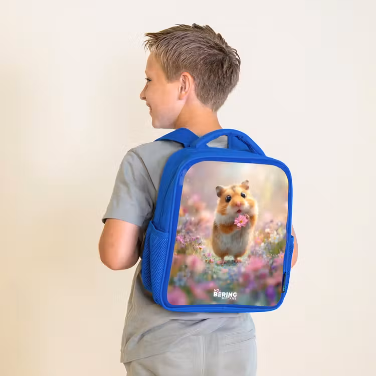 Kids backpack - Blue - Hamster - Flower - Nature - Animal — 2