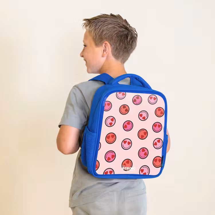 Kids backpack - Blue - Heart - Smiley - Pattern — 2