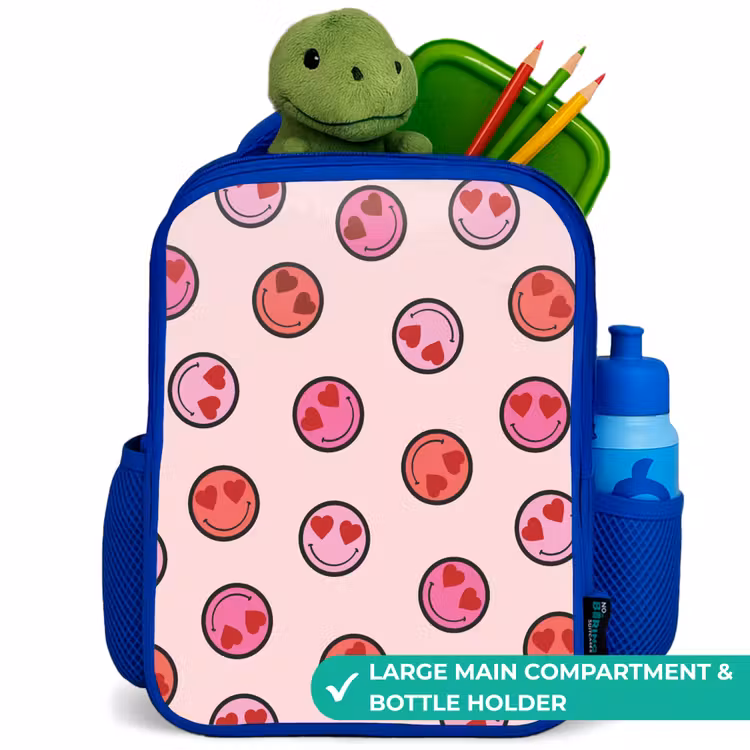 Kids backpack - Blue - Heart - Smiley - Pattern — 5