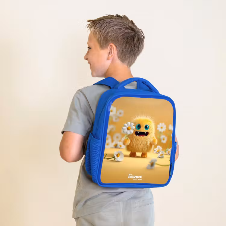 Kids backpack - Blue - Monster - Creature - Flower - Yellow — 2