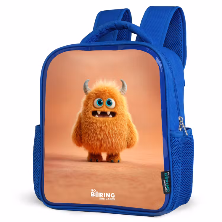 Kids backpack - Blue - Orange Fluffy Monster with Horns — 7