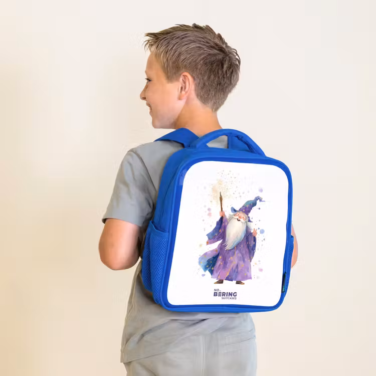 Kids backpack - Blue - Old magician with staff — 2