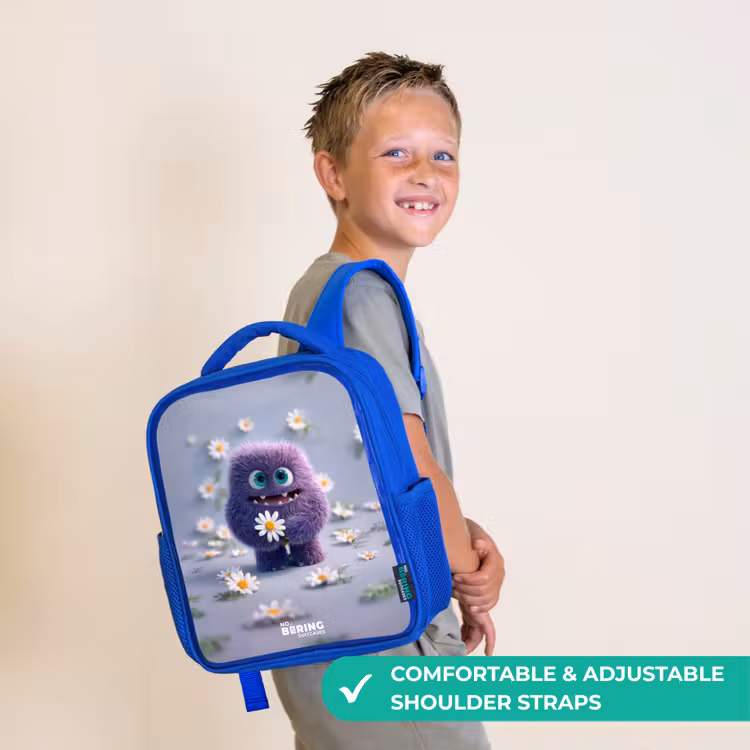Kids backpack - Blue - Purple Fluffy Friend with Daisy — 4