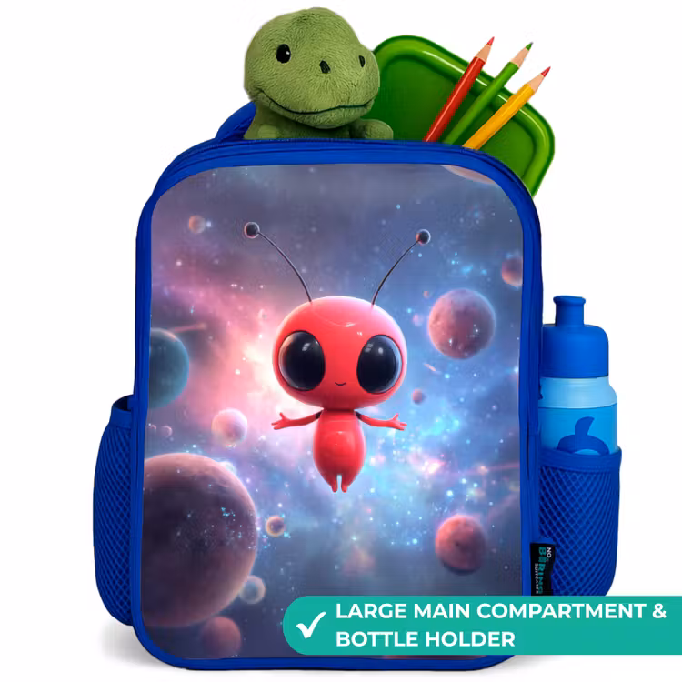 Kids backpack - Blue - Red Space Being in Cosmic Dance — 5