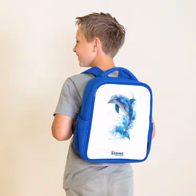 Kids backpack - Blue - Jumping blue dolphin — 2