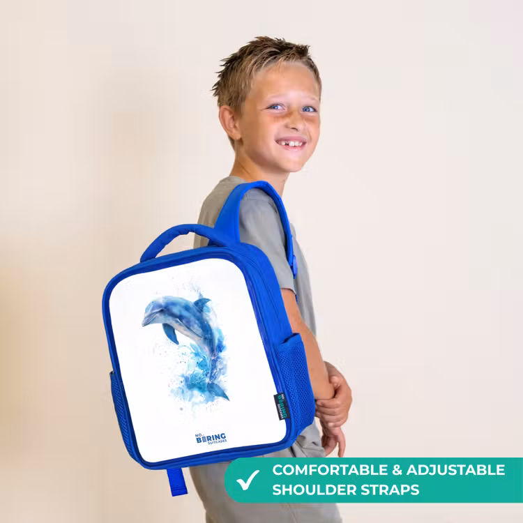 Kids backpack - Blue - Jumping blue dolphin — 4