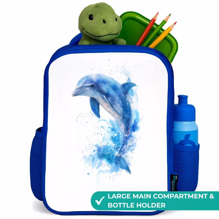 Kids backpack - Blue - Jumping blue dolphin — 5