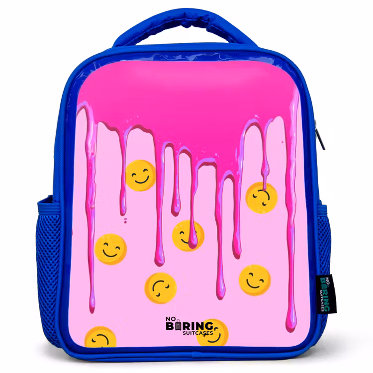 Kids backpack - Blue - Paint - Smiley face - Pink — 1