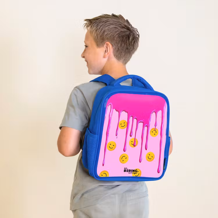 Kids backpack - Blue - Paint - Smiley face - Pink — 2