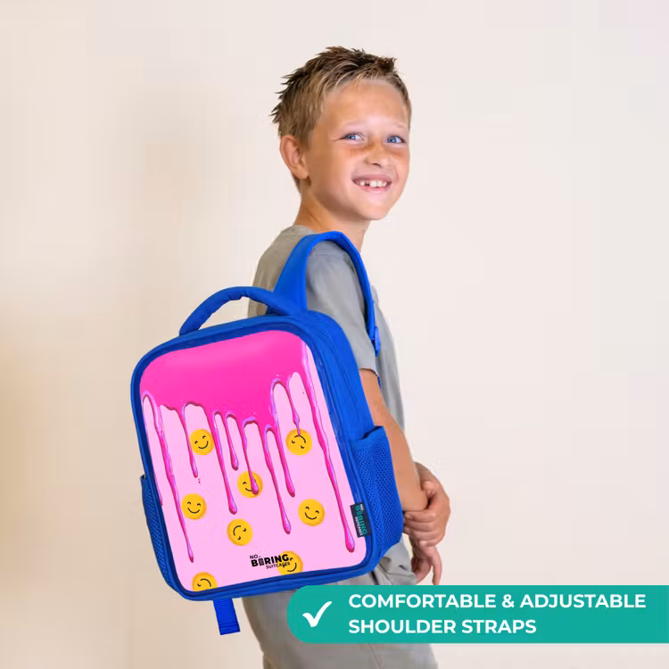 Kids backpack - Blue - Paint - Smiley face - Pink — 4