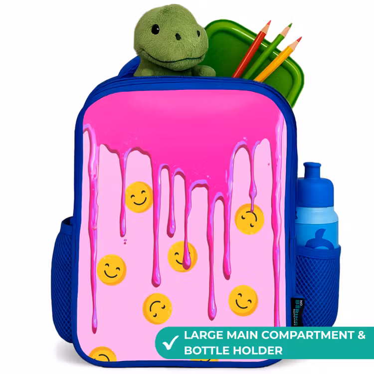 Kids backpack - Blue - Paint - Smiley face - Pink — 5