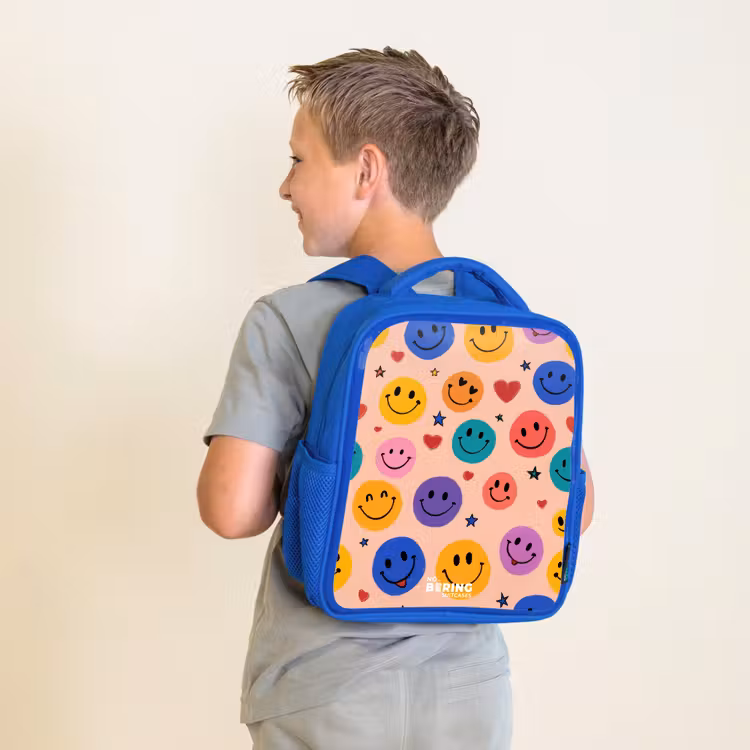Kids backpack - Blue - Cheerful Smiley Pattern — 2