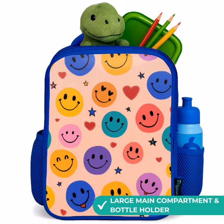 Kids backpack - Blue - Cheerful Smiley Pattern — 5