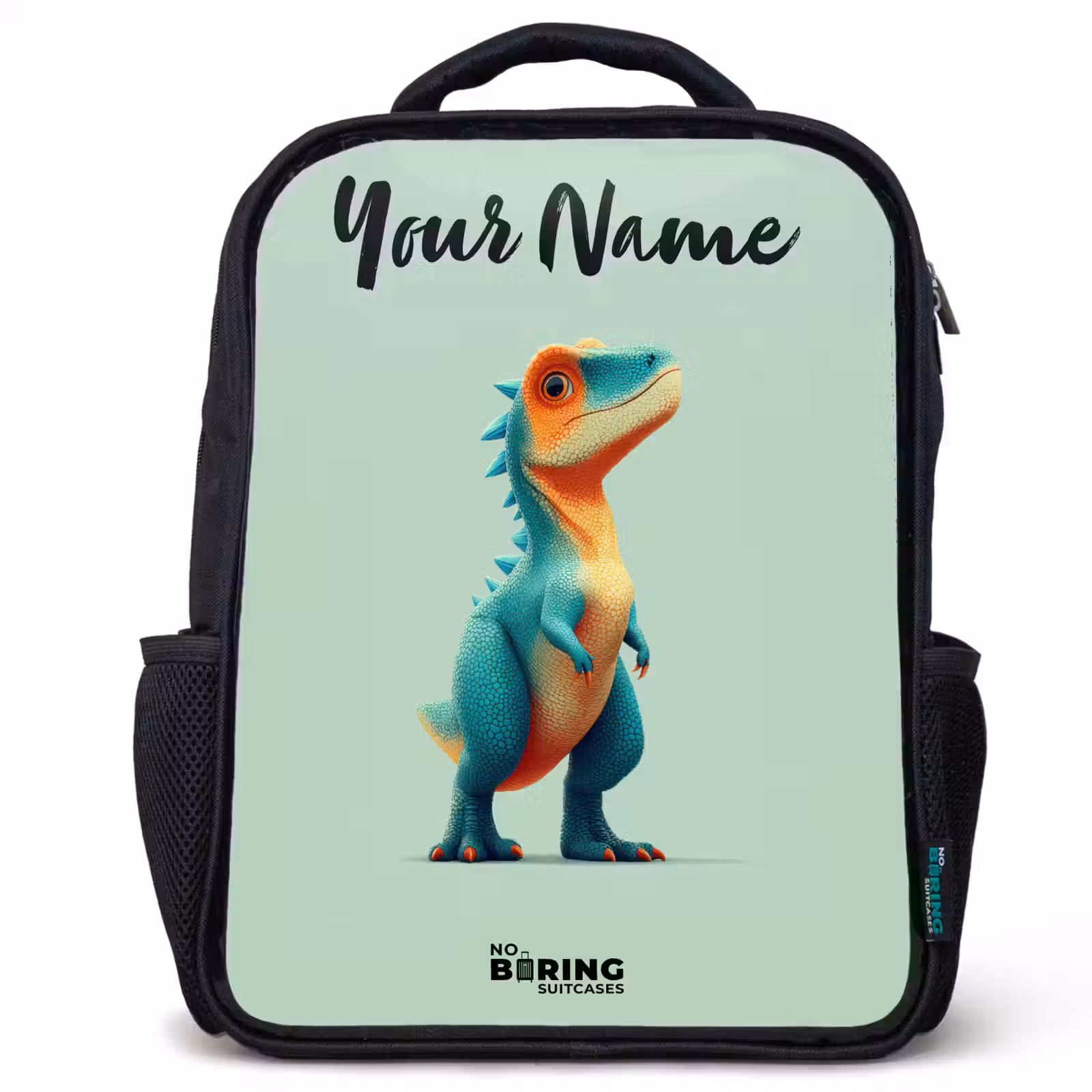 Kids backpack with name - Black - Dino - Animal - Green - Orange — 1