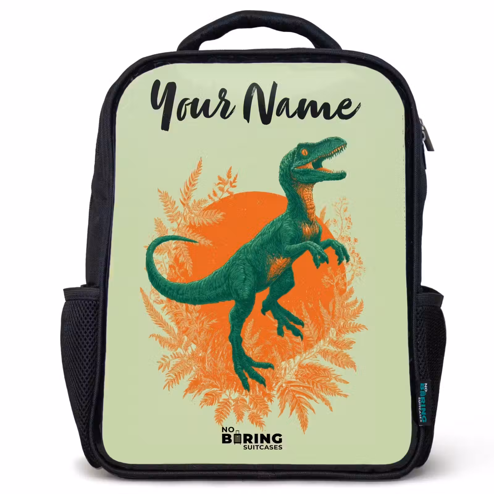 Kids backpack with name - Black - Dino - Nature - Green — 1