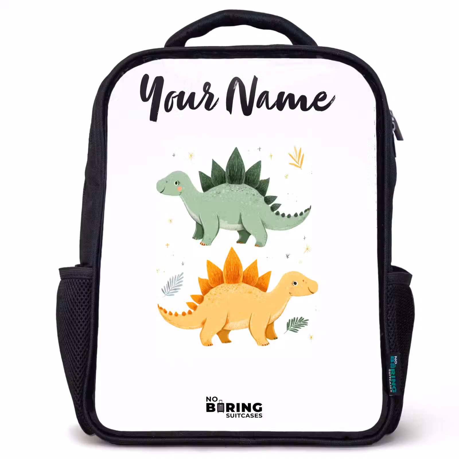 Kids backpack with name - Black - Dinos - Animals - Green - Orange — 1