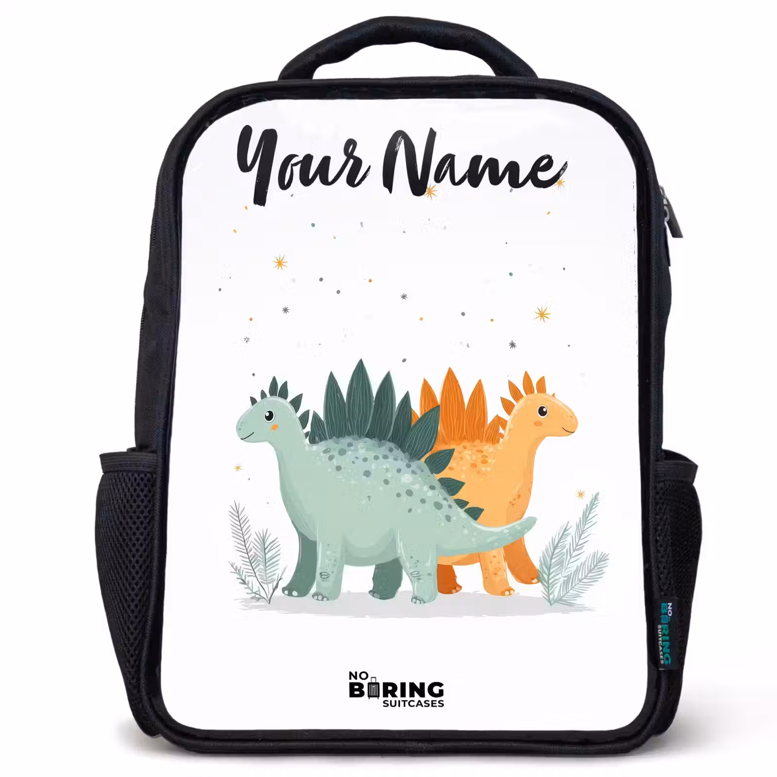 Kids backpack with name - Black - Dinos - Animals - Stars — 1